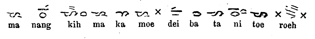 aksara Batak yang dicatat adalah: "Turunlah, Engkau, Tuhan! yang ada di atas! Naiklah, aksara Batak yang dicatat adalah: "Turunlah, Engkau, Tuhan! yang ada di atas! Naiklah,